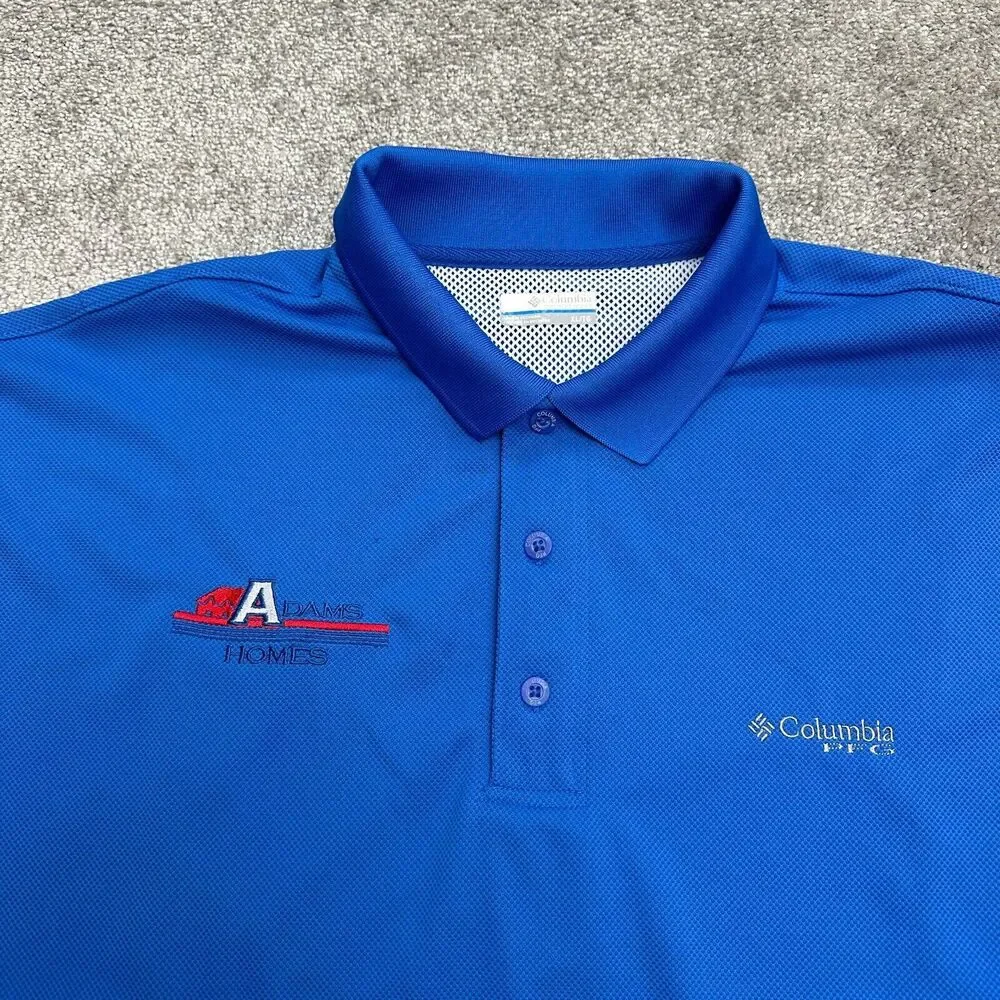 Columbia PFG Omni Shade Perfect Cast Polo Shirt Mens XL Blue Short Sleeve Fish